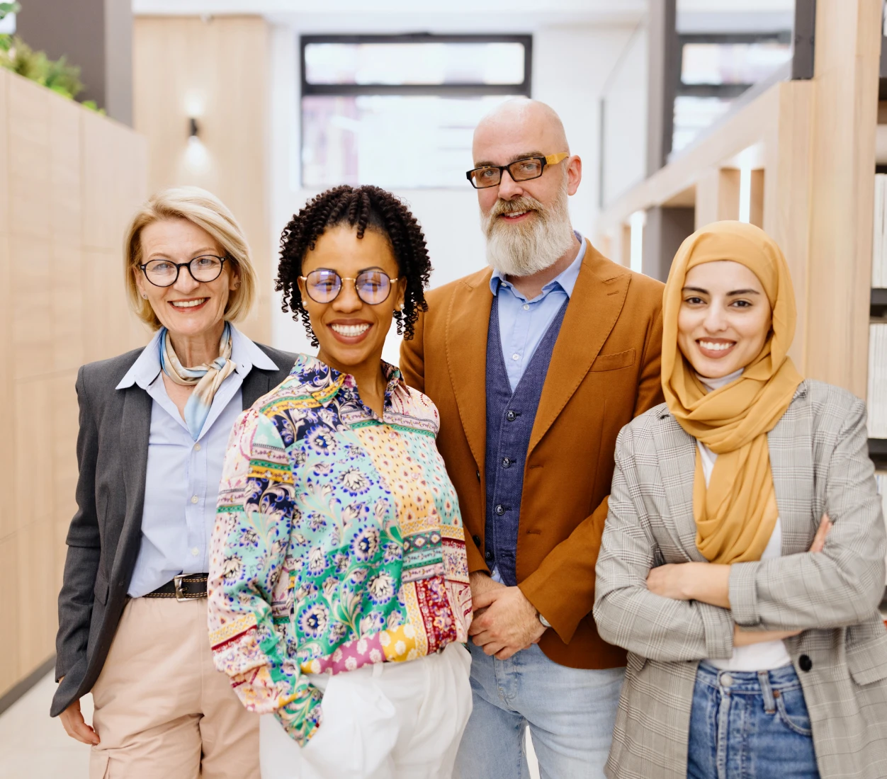 Group of diverse professionals smiling confidently